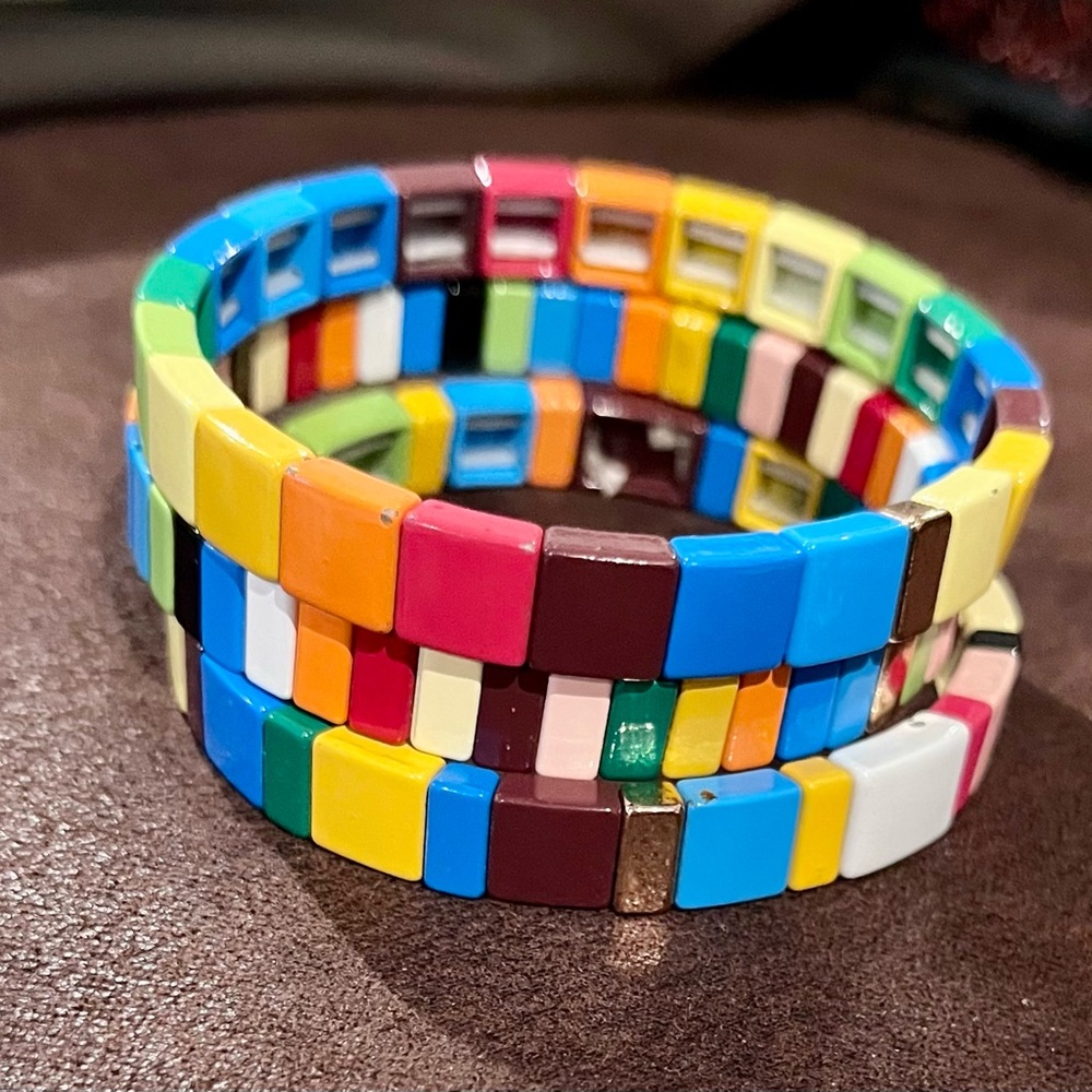 Colorblock Tile Stretch Bracelet Set - Multicolor